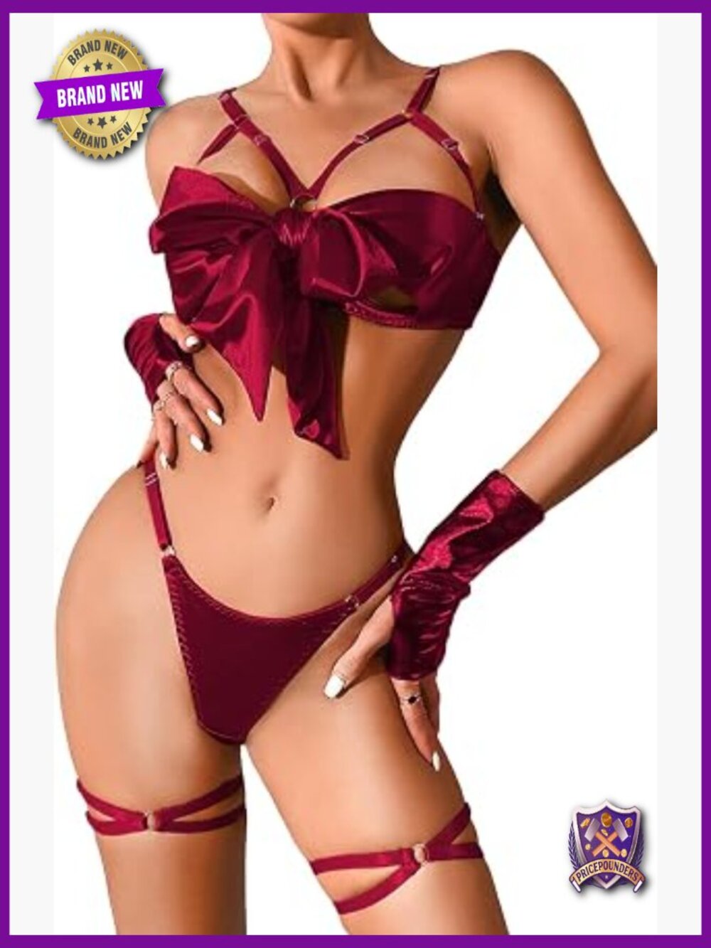 Satin Bow Lingerie Set Chemise & Thong Underwire Corset Cage Back Adjustable